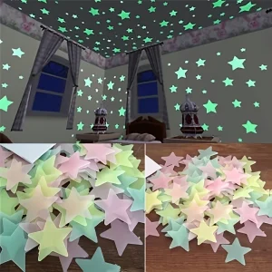 100 Stickers Muraux Étoiles Lumineuses Autocollantes
